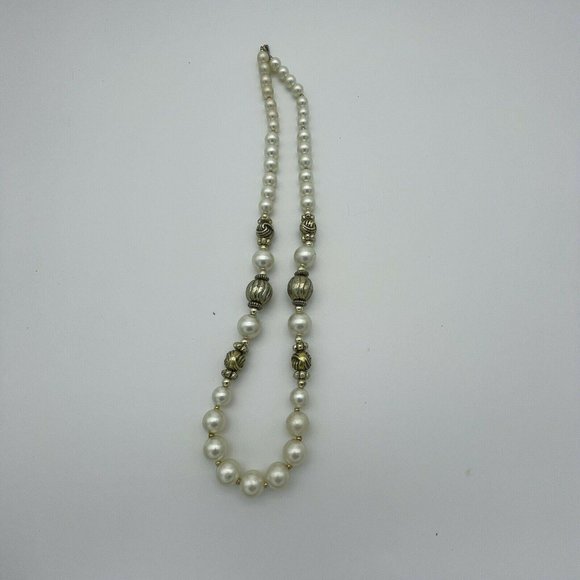 Faux Pearl Necklace Gold Tone Knots & Spacers 26" - Picture 6 of 6